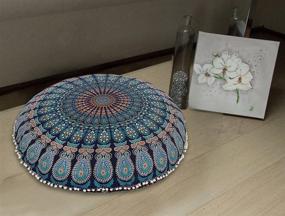 img 2 attached to 🌈 Shubhlaxmi Fashion 32" Blue Mandala Floor Pillow Cushion Seat Throw Cover - Vibrant Hippie Decorative Bohemian Ottoman Pouf with Pom Pom Accents - Boho Indian Style