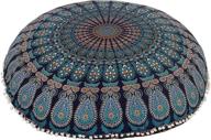 🌈 shubhlaxmi fashion 32" blue mandala floor pillow cushion seat throw cover - vibrant hippie decorative bohemian ottoman pouf with pom pom accents - boho indian style logo