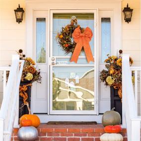 img 2 attached to 🎁 Farmhouse Christmas Wreath Bow: Orange Wreath Fabric Bow for Large Basket Decoration - Perfect Present Wrapping