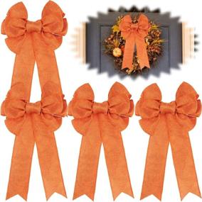 img 4 attached to 🎁 Farmhouse Christmas Wreath Bow: Orange Wreath Fabric Bow for Large Basket Decoration - Perfect Present Wrapping