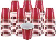 🍾 120 count 2 ounce disposable shot glasses for party, jello shots, jager bomb - perfect size for condiments, snacks - mini red plastic cups logo