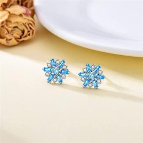 img 1 attached to 💎 Stunning PYTALI Snowflake Earrings: Sterling Silver Studs with Blue Ladder Square Crystal - Perfect Jewelry Gift for Women and Girls