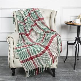 img 4 attached to 🎄 LALIFIT Christmas Home Decor Super Soft Vintage Fluffy Plaid Throw Blanket - Cozy Acrylic Cashmere-like Bedspread with Fringe - Ideal for Picnics, Tailgating, and Camping - 50"W x 67"L (Green/Red)