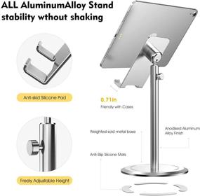 img 1 attached to 📱 Adjustable Tablet Stand Holder for Desk - Licheers iPad Stand, Compatible with iPad Mini Air Pro, iPhone 13/12/11 Pro Max, Samsung Galaxy, Kindle - Silver