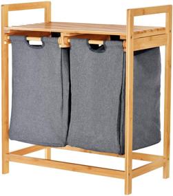 img 4 attached to 🧺 Bamboo Laundry Hamper with Dual Compartments and Sliding Bags Organizers - Two-Section Laundry Basket with Shelf - Wooden Bamboo Laundry Organizer Cabinet for Bathroom