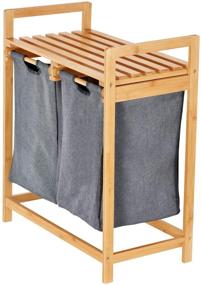 img 2 attached to 🧺 Bamboo Laundry Hamper with Dual Compartments and Sliding Bags Organizers - Two-Section Laundry Basket with Shelf - Wooden Bamboo Laundry Organizer Cabinet for Bathroom