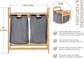 img 1 attached to 🧺 Bamboo Laundry Hamper with Dual Compartments and Sliding Bags Organizers - Two-Section Laundry Basket with Shelf - Wooden Bamboo Laundry Organizer Cabinet for Bathroom