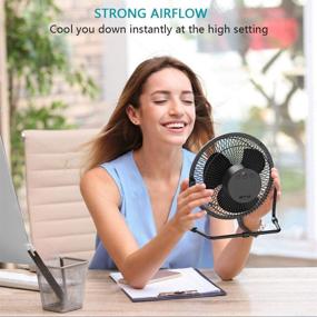 img 3 attached to 💨 Top-Notch Battery Operated Desk Fan: Timer, 4 Speeds & Upgraded Strong Airflow | Rechargeable Table Fan for Home Camping Hurricane | Quiet & Portable | Fast Charging | 5200mAh Battery | Durable Metal Fan | Easy Cleaning & 360° Rotation