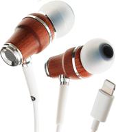 symphonized nrg mfi wired earbuds – stereo headphones – premium genuine bubinga wood in-ear noise isolating – certified lightning earbuds compatible with apple iphone/ipad/ipod [white] logo