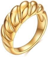 💍 uloveido croissant ring 18k gold plated chunky twisted dome band - stackable minimalist statement rings logo
