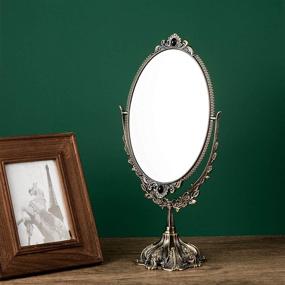 img 1 attached to Feyarl Vintage Makeup Mirror Tabletop Oval Cosmetic Mirror Double Sided Swivel Mirror with Metal Embossed Frame Stand Base - Decorative Elegant Retro Mirror for Dresser Counter Display - Perfect Birthday Gift
