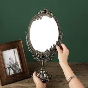 img 2 attached to Feyarl Vintage Makeup Mirror Tabletop Oval Cosmetic Mirror Double Sided Swivel Mirror with Metal Embossed Frame Stand Base - Decorative Elegant Retro Mirror for Dresser Counter Display - Perfect Birthday Gift