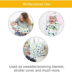 img 1 attached to 👶 Organic Cotton Knit Baby Swaddle Blanket and Hat Set, 35x35 Inches, Newborn Swaddle Wrap, Receiving Blanket, Burp Cloth & Stroller Cover, Ideal for Baby Boys and Girls (Dark Green)