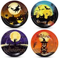 🎃 60-pack halloween party plates, 9-inch disposable paper dinner plates bulk with printed pumpkins and witches for halloween party supplies and decorations logo