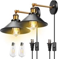 🔌 jackyled vintage plug-in wall sconces with led bulb, industrial black hardwire wall lamp fixtures for indoor bedroom – set of 2 логотип