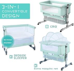 img 3 attached to Bedside Sleeper Bedside Crib: 3-in-1 Travel Baby Crib with Breathable Net in Green