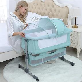 img 1 attached to Bedside Sleeper Bedside Crib: 3-in-1 Travel Baby Crib with Breathable Net in Green