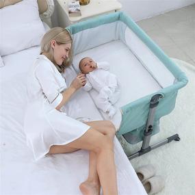 img 4 attached to Bedside Sleeper Bedside Crib: 3-in-1 Travel Baby Crib with Breathable Net in Green