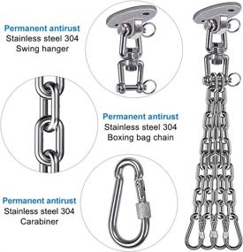 img 3 attached to 💪Постоянная антикоррозийная цепь для боксерского грушевого мешка BeneLabel из нержавеющей стали 304: нагрузка 800 фунтов, поворотные подвесы на 360° + 4 цепи и 4 карабина, 2 винта для деревянных подвесов.