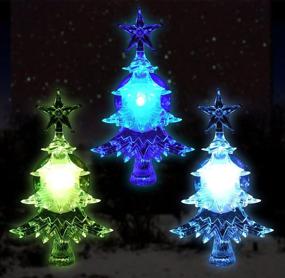 img 2 attached to 🎄 Christmas Window Clings by BANBERRY DESIGNS - Set of 3 Suction Cup Xmas Trees with LED Color Changing Lights - Battery Operated Christmas Decorations