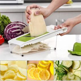 img 1 attached to HaetFire Mandoline Slicer Vegetable Potato Grater Cutter Chopper - Julienne Slices and Shreds Fruits and Vegetables Effortlessly! Food Container, Safety Food Holder Included, with 5 Interchangeable Sharp Blades