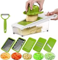 haetfire mandoline slicer vegetable potato grater cutter chopper - julienne slices and shreds fruits and vegetables effortlessly! food container, safety food holder included, with 5 interchangeable sharp blades logo