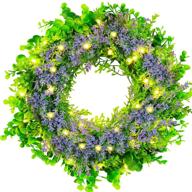 artificial lavender wreath with hook - phosooy prelit | 40 led lighted eucalyptus & lavender wreath with timer | green leaves purple wreath for christmas wall & front door winter decor логотип