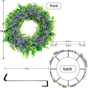 img 3 attached to Artificial Lavender Wreath with Hook - Phosooy Prelit | 40 LED Lighted Eucalyptus & Lavender Wreath with Timer | Green Leaves Purple Wreath for Christmas Wall & Front Door Winter Decor