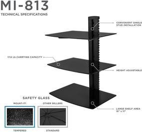 img 1 attached to 📺 MOUNT-IT! Floating AV Component Shelf with 3 Tempered Glass Shelves - Perfect Wall Mount for Blu Ray DVD Players, Game Consoles, Cable Box, and Streaming Devices - Supports up to 17.6 Lbs Weight per Shelf