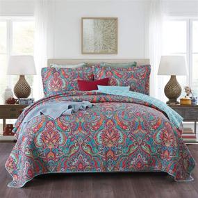 img 4 attached to 🛏️ Bownew Lightweight Cotton King Size Quilt Sets - Bohemian Pattern Bedspread for Elegant Home Bedding - Includes 3 Pieces: 1 Quilt and 2 Pillow Shams
