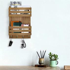 img 3 attached to 📪 Rustic Wall Mounted Mail Organizer with Key Hooks - PICKKROSS 2-Slot Mail Sorter, Key and Mail Holder for Entryway, Hallway (Brown)