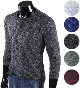 img 1 attached to 👕 Striped Sleeve Henley Shirts by FORBUSITE