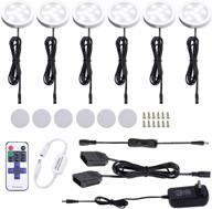 🔦 aiboo 12v led under cabinet lights kit 6 pack black cord aluminum puck lights for kitchen counter closet lighting - wireless dimmable rf remote control, 6 lights, 12w (6000k daylight white) logo