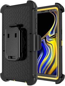 img 3 attached to 📱 Fingic Yellow Phone Case for Note 9 - Heavy Duty Holster Clip Cover with Kickstand - Full Body Protection for Samsung Note 9