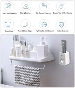 img 3 attached to 🛁 Wall Mounted Shower Caddy with Automatic Toothpaste Dispenser, Large Storage Organizer Shelves, Towel Holder - BHeadCat Bathroom Shelf