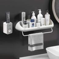 🛁 wall mounted shower caddy with automatic toothpaste dispenser, large storage organizer shelves, towel holder - bheadcat bathroom shelf logo