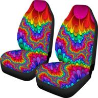 🌈 vibrant rainbow boho ethnic tie dye print seat covers - universal 2 pcs front seat protectors for car suv by uniceu logo