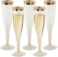 🥂 gold glitter plastic champagne flutes - disposable [1 box of 36] elegant 6.5 oz toasting flutes with gold rim - perfect for weddings, anniversaries, and catered events logo