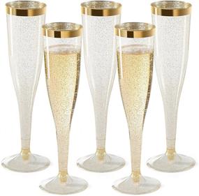 img 4 attached to 🥂 Gold Glitter Plastic Champagne Flutes - Disposable [1 Box of 36] Elegant 6.5 Oz Toasting Flutes with Gold Rim - Perfect for Weddings, Anniversaries, and Catered Events