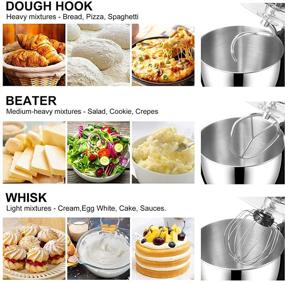 img 3 attached to 800W Tilt-Head Stand Mixer, 6.5QT Multi Speed+P Food Mixer with 🥣 Stainless Steel Bowl, Dough Hook, Wire Whip & Beater, Upgraded Transparent Cover