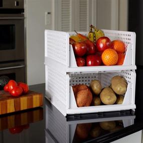 img 1 attached to 🗄️ Neat Stackable Basket Organizer with Pull Out Drawers - 2 Pack Large - Sliding Foldable Bins for Clothes, Food, Snacks, Vegetables, Toys Storage - Ideal for Closet, Cabinet, Under Sink Wardrobe - (White)