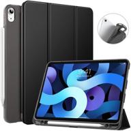 moko case for new ipad air 4th generation 2020 - ipad air 4 cover with pencil holder, soft tpu smart trifold shell with translucent back, black logo