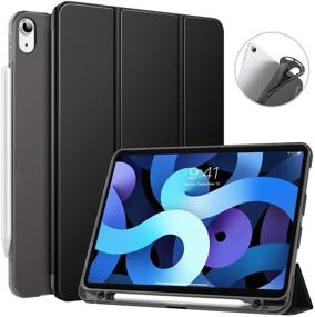 img 4 attached to MoKo Case for New iPad Air 4th Generation 2020 - iPad Air 4 Cover with Pencil Holder, Soft TPU Smart Trifold Shell with Translucent Back, Black