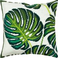 🌿 monstera leaves needlepoint kit: create a stunning 16×16 inches throw pillow with printed tapestry canvas for european quality logo