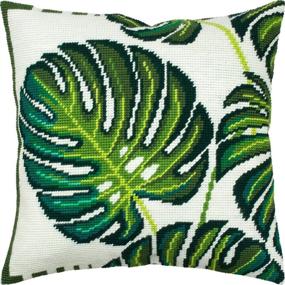 img 2 attached to 🌿 Monstera Leaves Needlepoint Kit: Create a Stunning 16×16 inches Throw Pillow with Printed Tapestry Canvas for European Quality