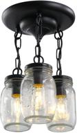 mason jar ceiling light fixtures: farmhouse glass hanging lights, black country semi flush mount for hallway, kitchen, entryway & dining room логотип