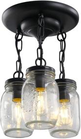 img 3 attached to Mason Jar Ceiling Light Fixtures: Farmhouse Glass Hanging Lights, Black Country Semi Flush Mount for Hallway, Kitchen, Entryway & Dining Room