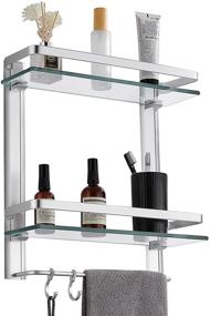 img 4 attached to Bathroom Storage Organizer Shelf with Towel Bar, Wall Mounted Rectangular Tempered Glass Shelves, Heavy Duty 2 Tier Shower Shelving Solution (Silver)
