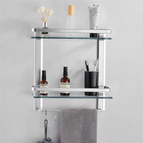 img 2 attached to Bathroom Storage Organizer Shelf with Towel Bar, Wall Mounted Rectangular Tempered Glass Shelves, Heavy Duty 2 Tier Shower Shelving Solution (Silver)