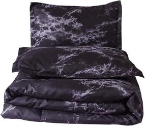 img 4 attached to 🛏️ Ultra Soft Closure-Printed Marble Comforter Set: Stylish Bed-in-a-Bag for Queen Size Beds (Black-Marble)